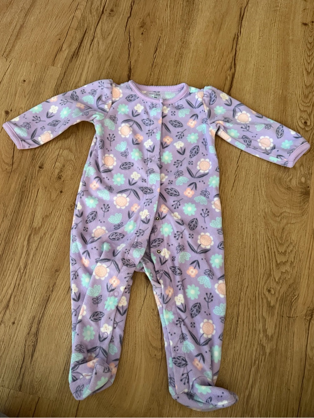 Carter's Purple Floral & Gray Heart Fleece Sleepers - Picture 3 of 6